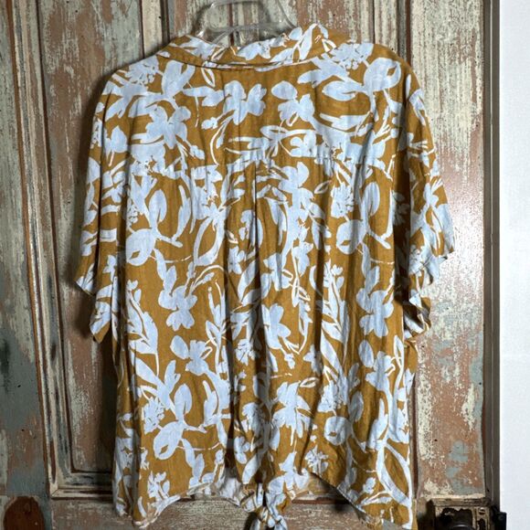 Ava&Viv Womens Yellow T-Shirt Floral Button Collared Short Sleeve Size 3X - Picture 7 of 7